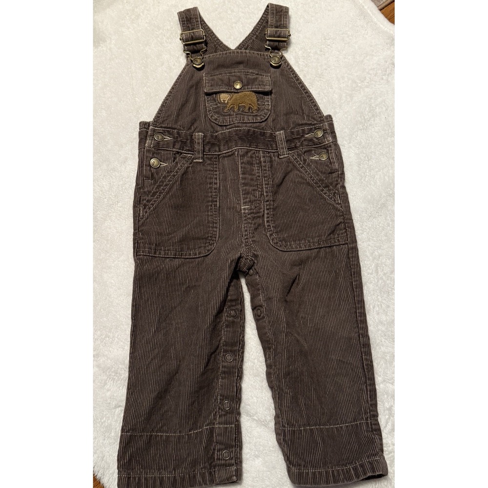 Y2K 2008 Gymboree Boys Brown Corduroy Embroidered‎ Overalls Size 12-18 Mos